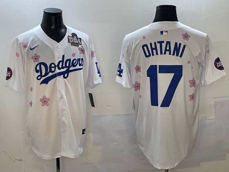 Men Los Angeles Dodgers #17 Ohtani White Sakura Edition 2025 Nike MLB Jersey style 2